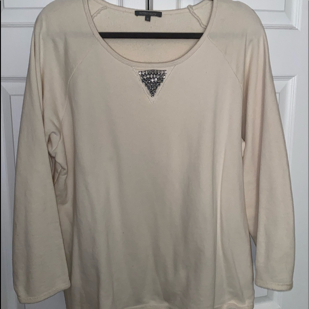 RETRO-ology Sweater 1X Cream with Dazzling Stones